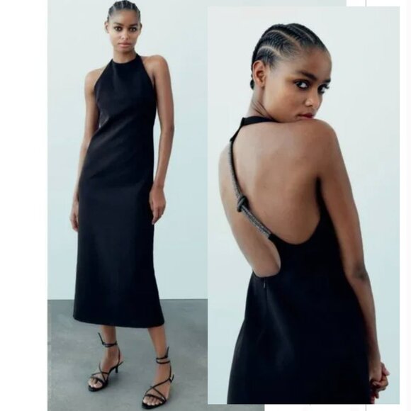 Zara | Dresses | Nwt Zara Shiny Halter Dress Black | Poshmark